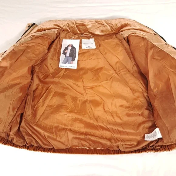 Celebrity Pink Women's Bronze Velvet Bomber Puffer Crop‎ Jacket XL Comfortable - Picture 9 of 10
